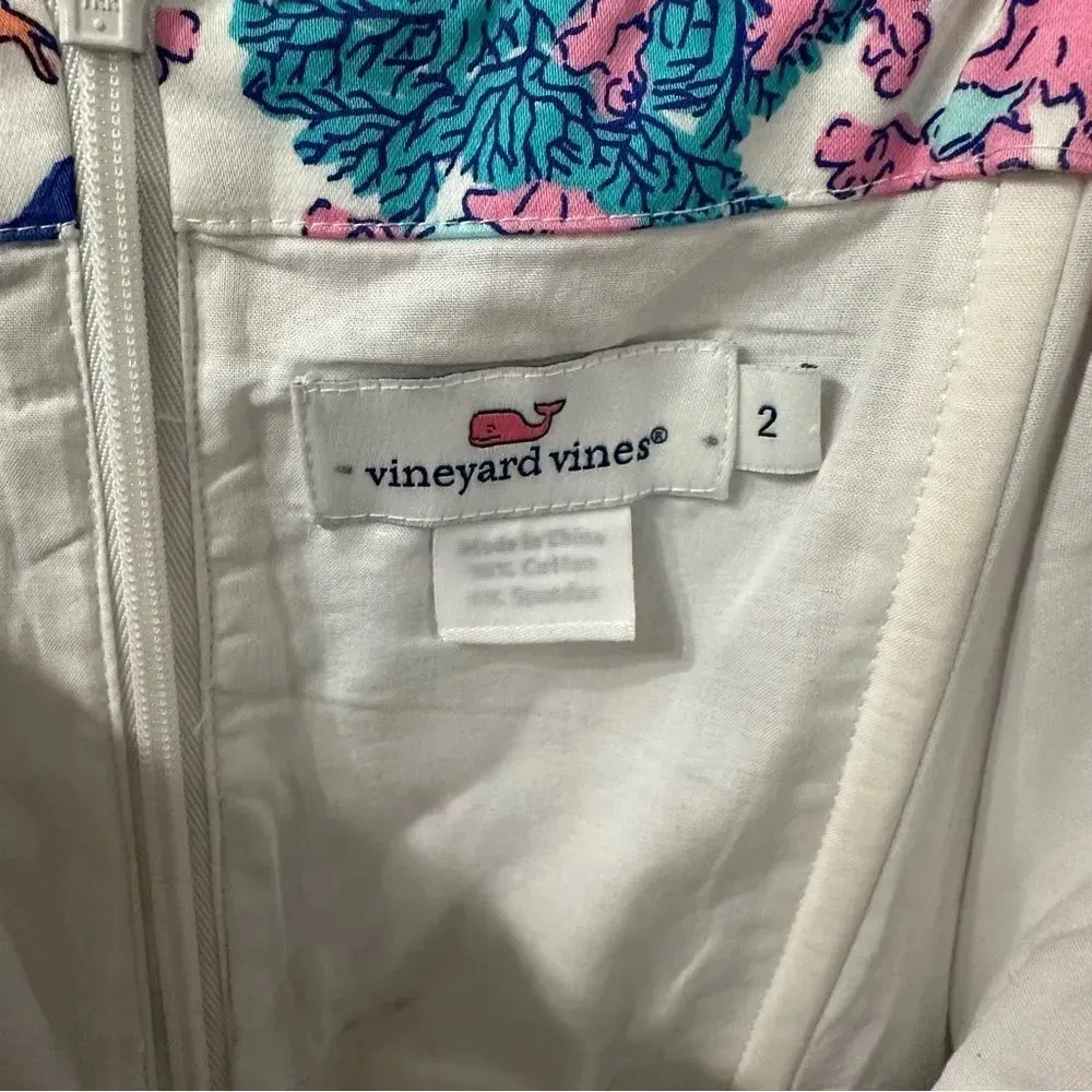 Vineyard Vines White Cap Ocean Life Strapless Shift Dress Size 2 - Image 6