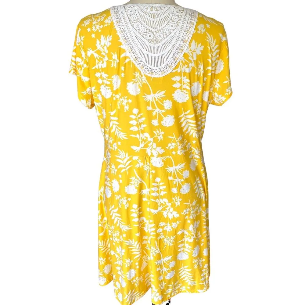 BOBBIE BROOKS Ladies Yellow & White Floral Knit Dress ~ XL - Image 2