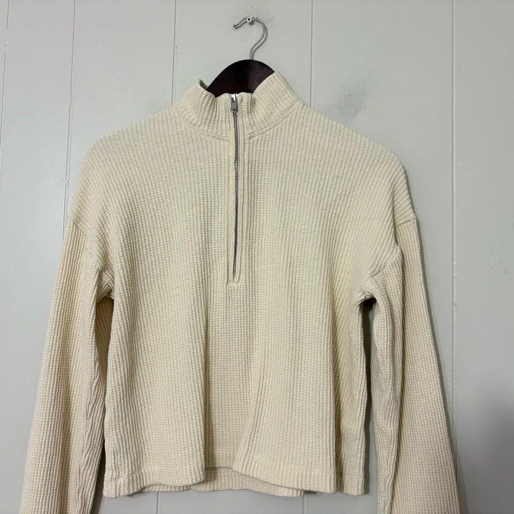 Reformation Jeans Yale Waffle Zip Top Size S Cream Half Zip Cropped Pullover - Image 10