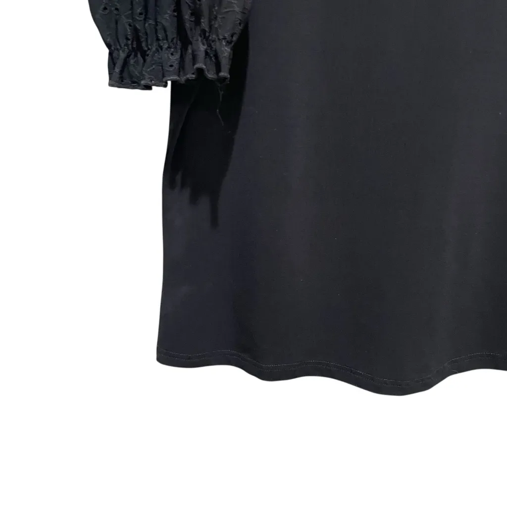 Stem & Vine Puff Sleeve Eyelet Short Sleeve Blouse Black Womens Size Large - Image 2