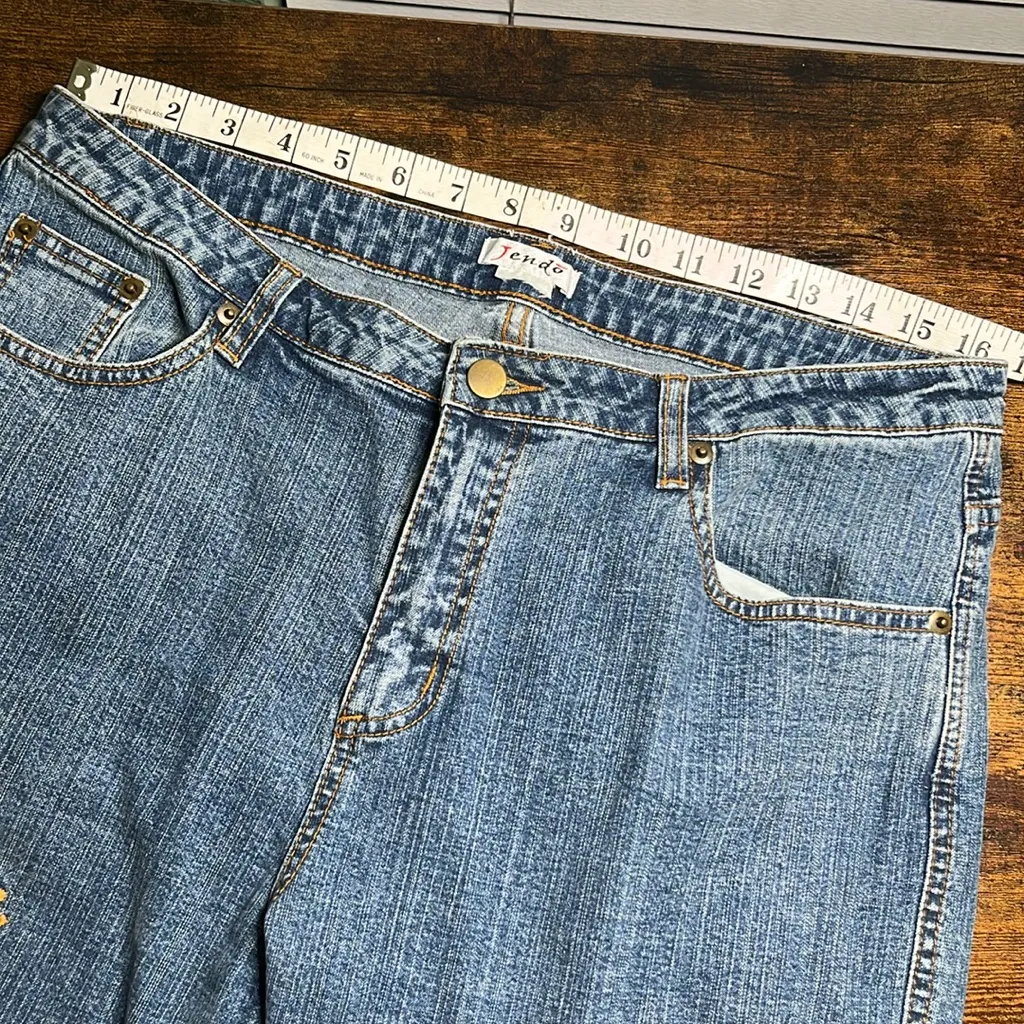 Vintage Embroidered Blue Jeans floral seashells flowers Size 12 - Image 8