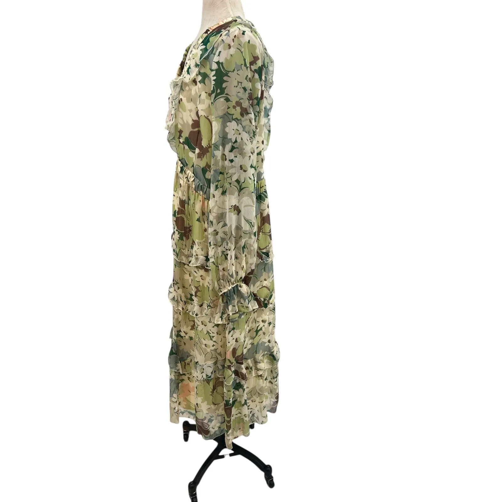 Asos Design Curve Tiered Ruffle Midi Dress Floral Print Cream Green US 16 - Image 7