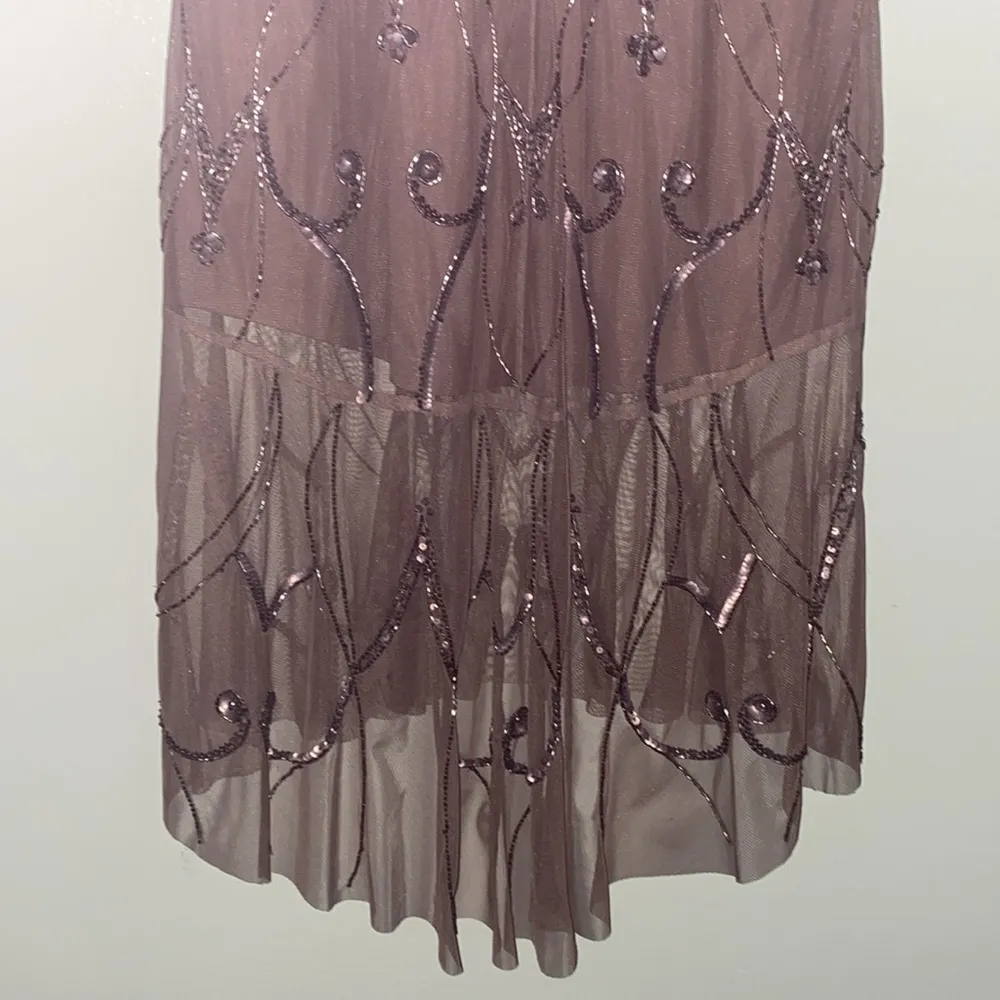 Aidan Mattox 8 Illusion Beaded Dress Dull Purple Sequin Embellished Midi Dress - Image 7