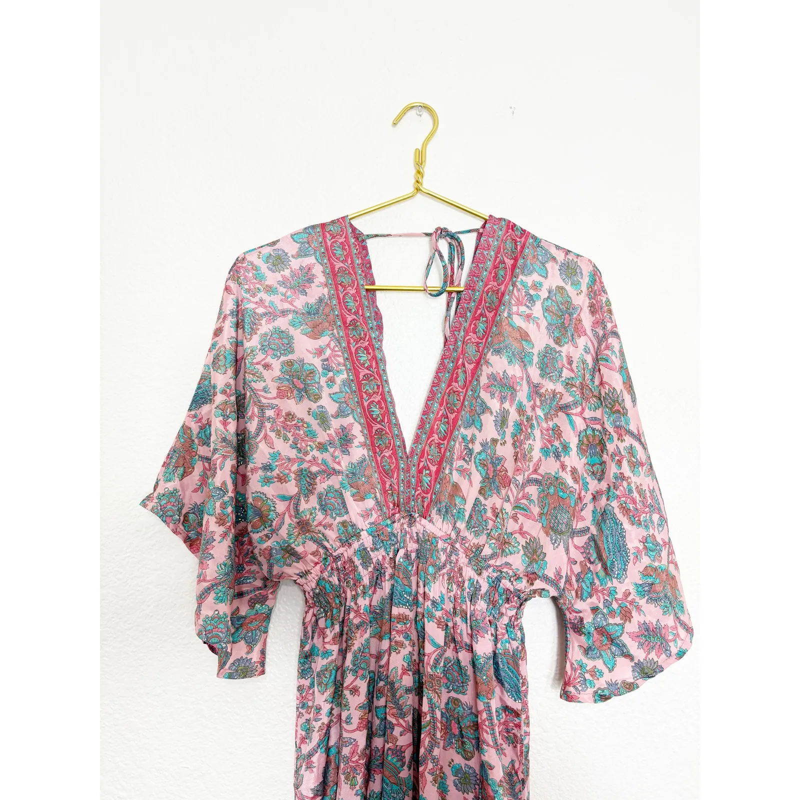 Karma Highway Easy Travel Maxi Dress One Size Kimono Satin Bohemian Hippie Pink - Image 5