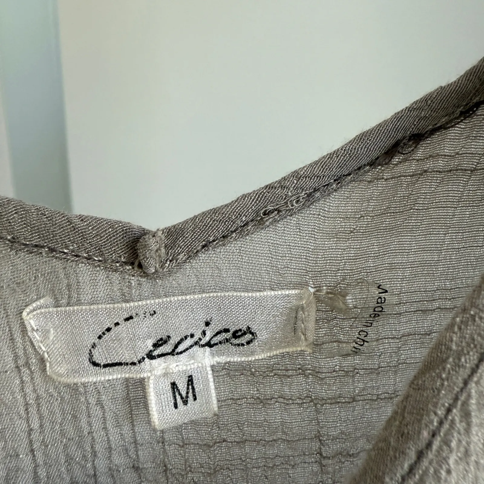 Cecico‎ Crinkle Gauze Dress sz M Taupe tie Sleeveless Asymmetrical Lagenlook - Image 5