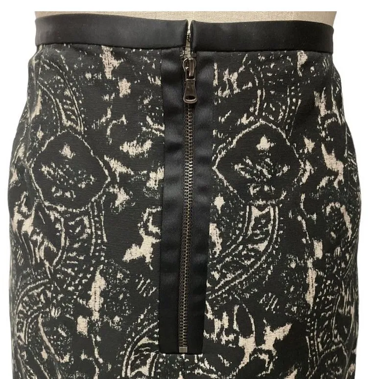 TALBOTS‎ Black Paisley Gothic Pleated Lined Cotton Blend Pencil Skirt Size 12 - Image 5