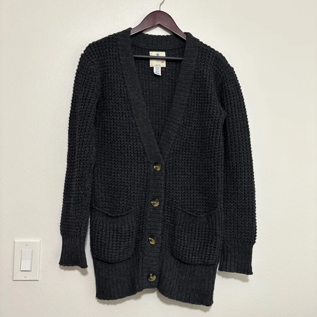 Aerie Cable Knit Button Front Cardigan Wool Sweater Gray Size Large Long Length - Image 4