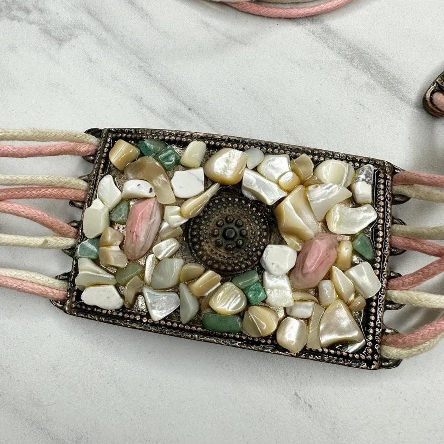 Womens Chunky Shell Chip Studded Tie Belt Boho Medium (M) Large (L) ✨ Pink - Image 8