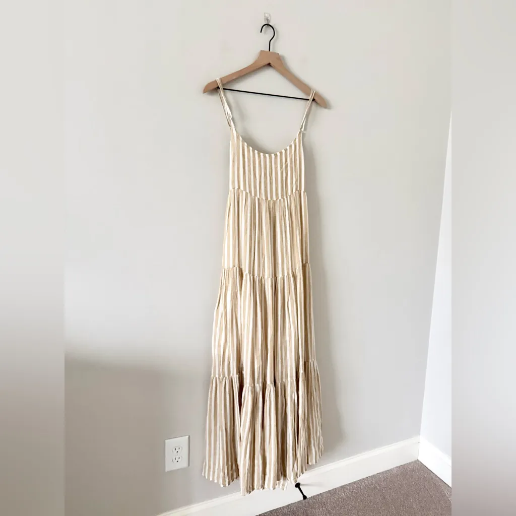 NWT Elan Curry Stripe Linen Blend Midi Dress in Tan and Cream Stripe Size M - Image 4