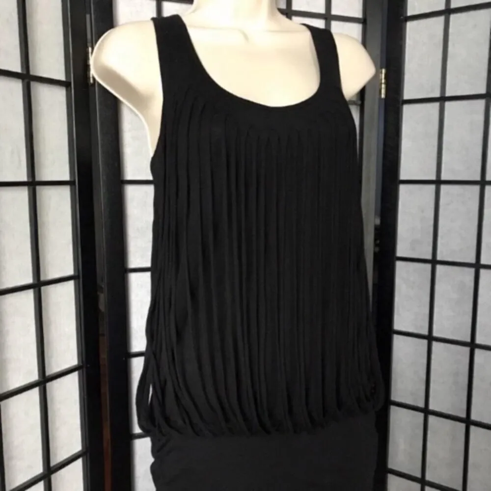 BCBG Sleeveless Black fringe overlay, bodycon mini dress XS X-Small - Image 5