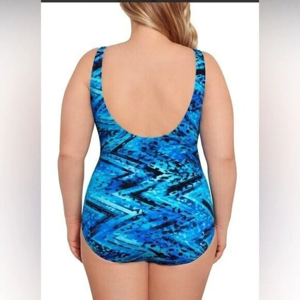 Miraclesuit Off The Scales Blue Oceanus Size 6 One-Piece Swimsuit New - Image 2