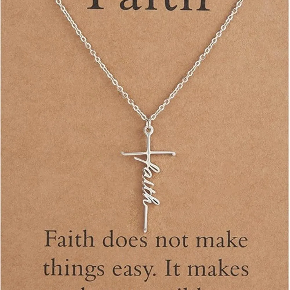 Faith Cross Necklace for Women Religious Gifts for Women Christian Jewelry Silver - Image 4