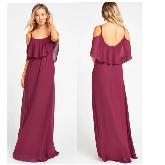 NWT Show Me Your Mumu Caitlin Ruffle Merlot Chiffon Maxi Dress Size Small - Image 2