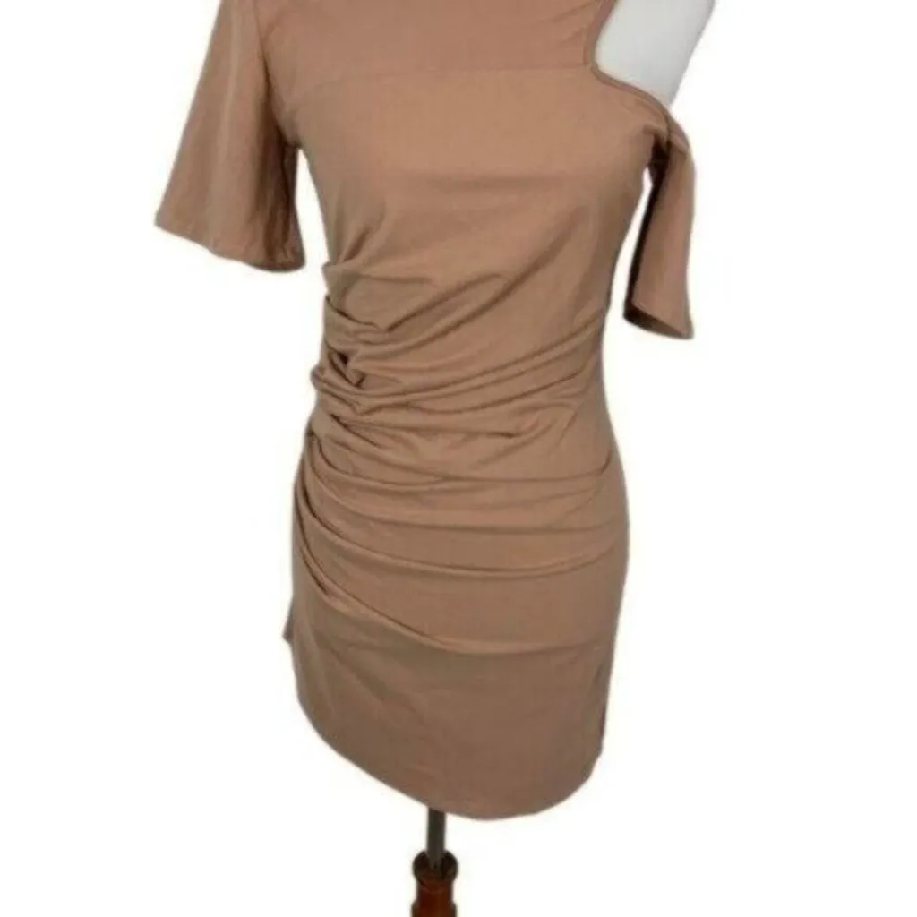 Revolve Dress H Hours Small Tan Short Sleeve Bodycon Sexy Chic Trendy - Image 3