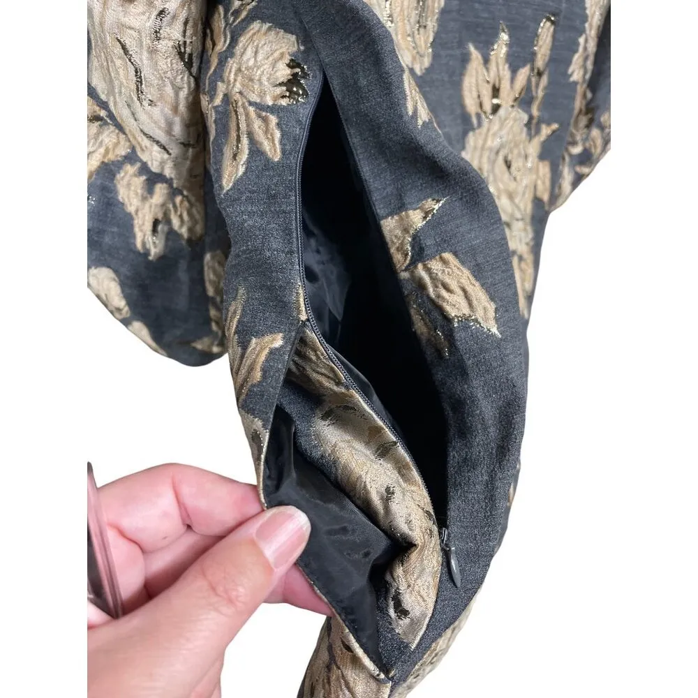 Irene Klarie Floral Embroidered Shift Dress Size UK42 US 8 M Gray Jacquard Gold - Image 9