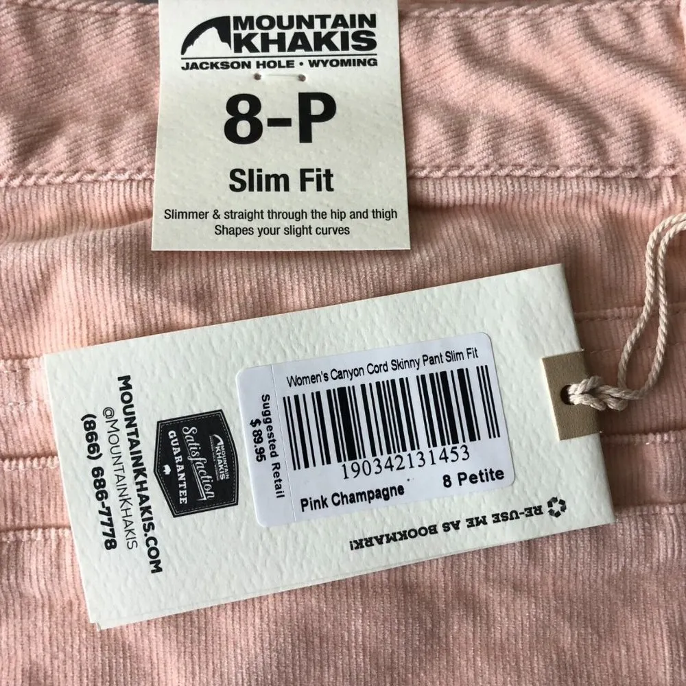 Mountain Khakis Womens Canyon Cord Pants Corduroy Skinny Pink Slim Fit 8P - Image 4