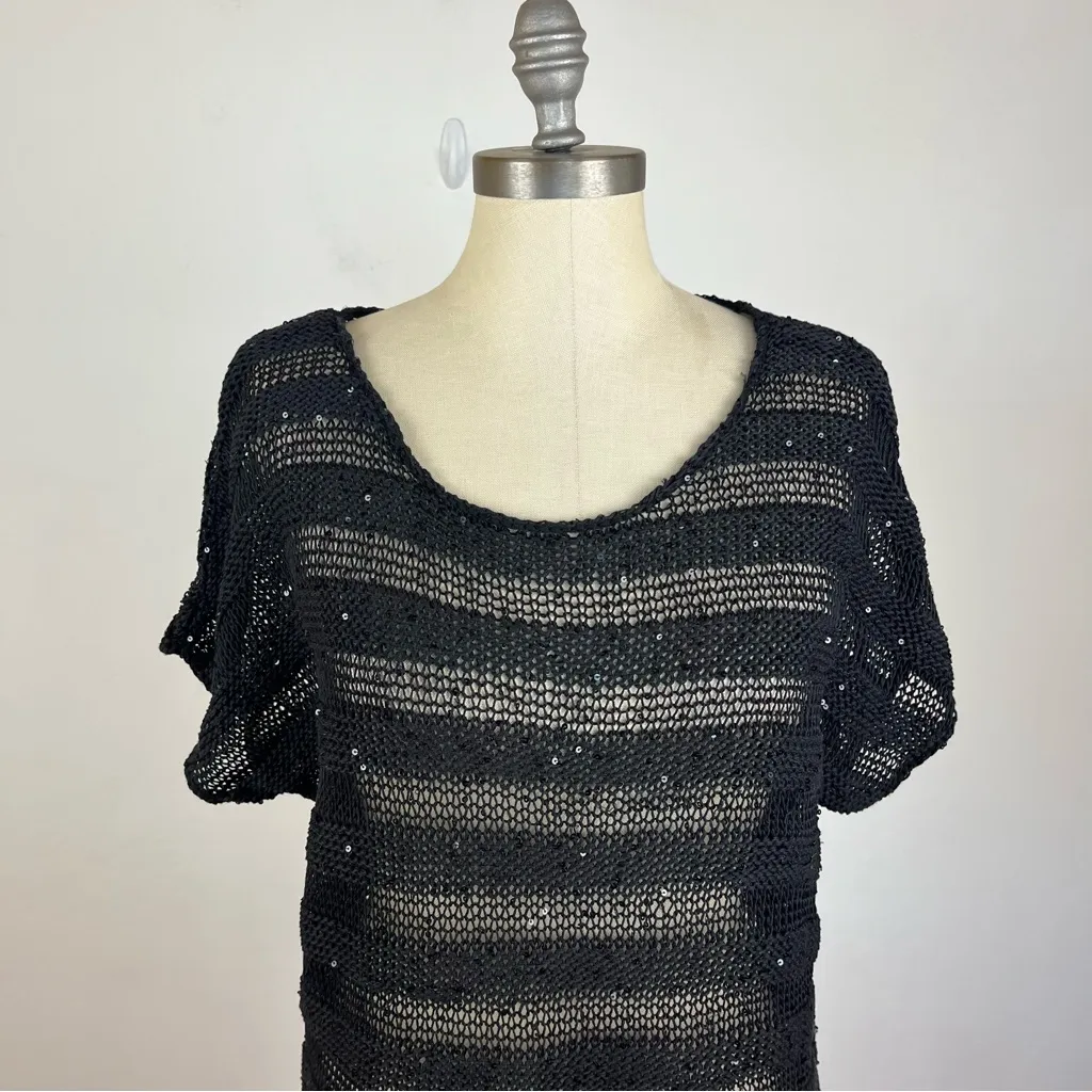 Eileen Fisher  Sequin Chainmail Stripe Black Boxy Top - Image 4