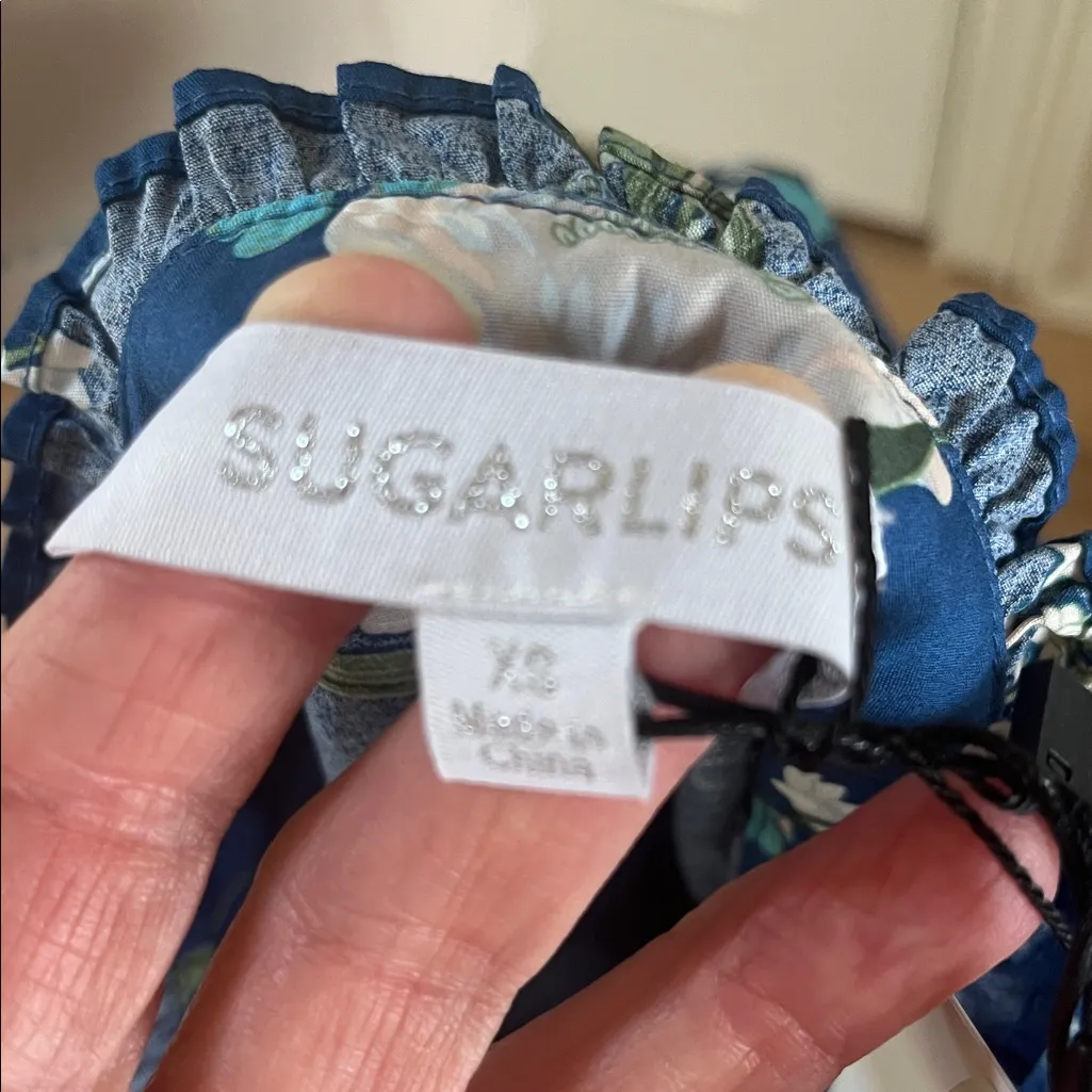 Sugarlips Avara Anita Top Blue Cotton Floral Blouse Flutter Sleeve New - Image 10