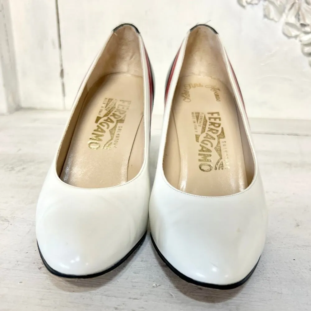 VTG Salvatore Ferragamo Navata Leather Colorblock Slip On Cone Heel Pump 7.5 B - Image 6
