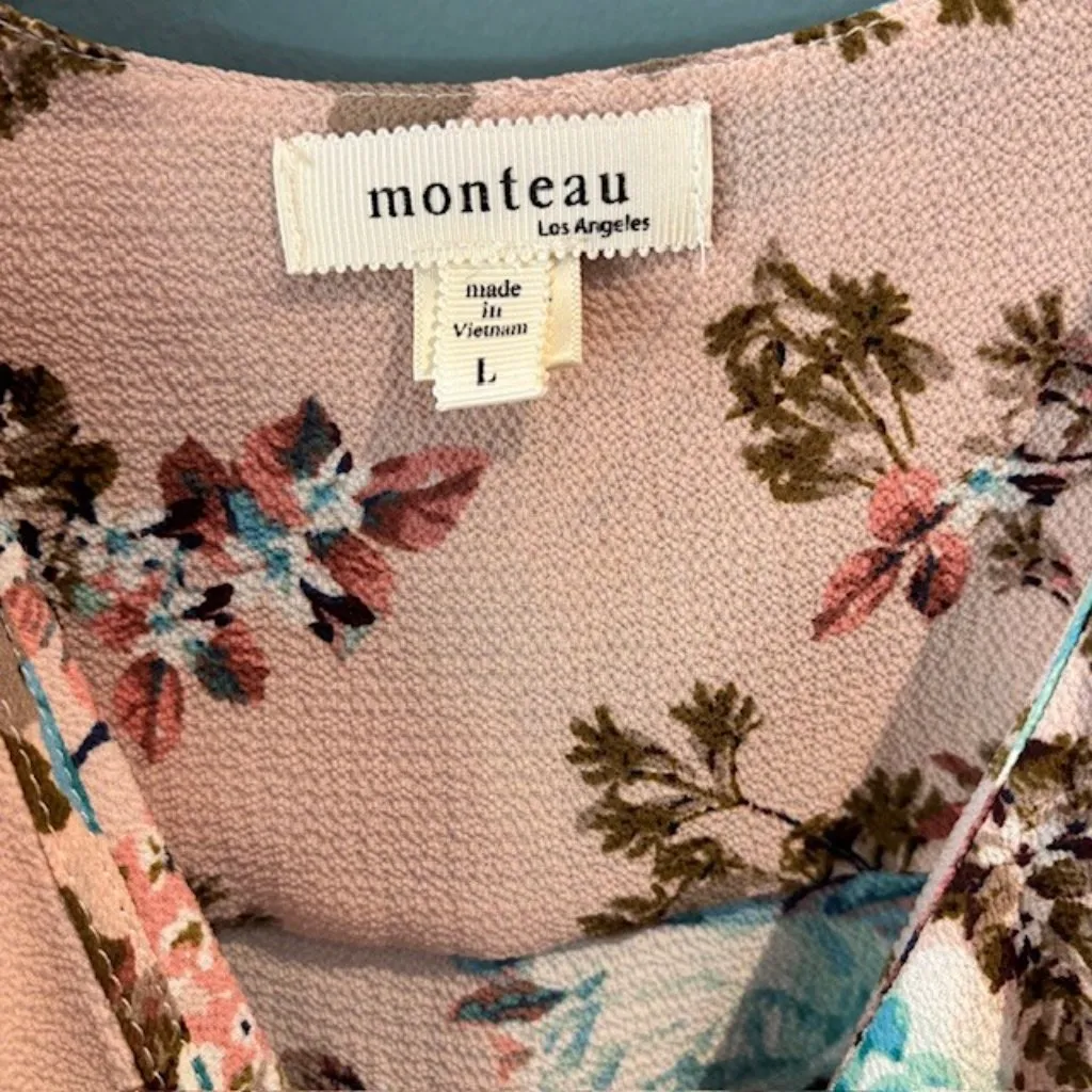 Monteau Dress Jr Floral V Neck Flutter L Dusty Pink Blue Maxi Fit Flare Feminine Size undefined - Image 9
