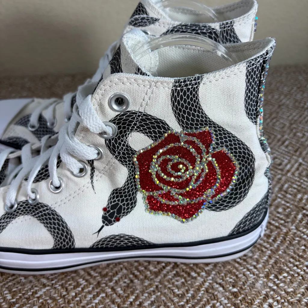 Converse Chuck Taylor All Star High-Top Snake Custom White Black Mens 7.5 W 9.5🐍 - Image 4