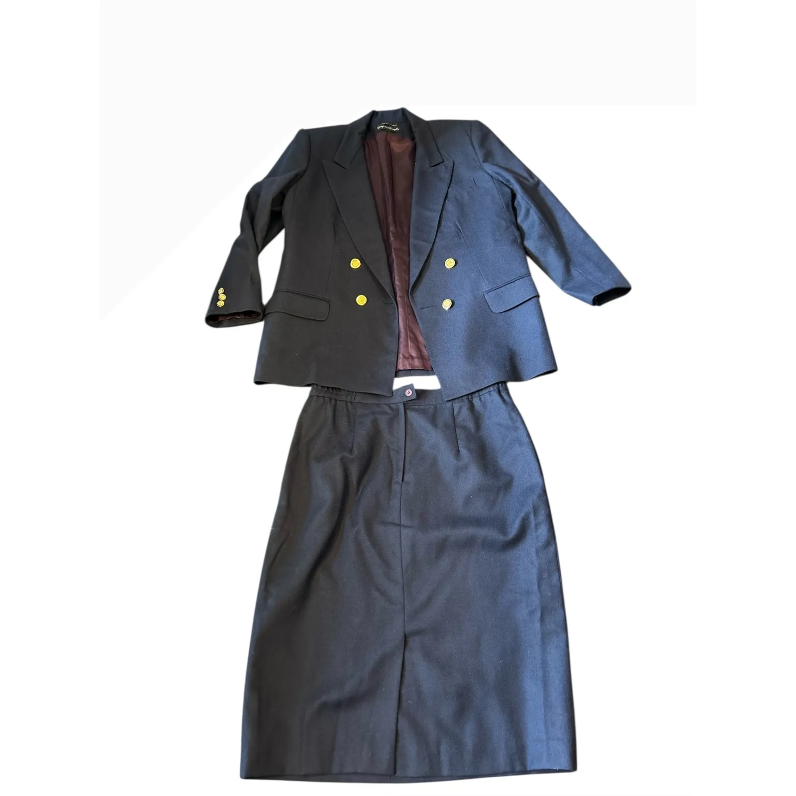 Vintage Giorgio Sant Angelo Black Wool Blazer Skirt Suit Set Double Breasted Size 14 - Image 2