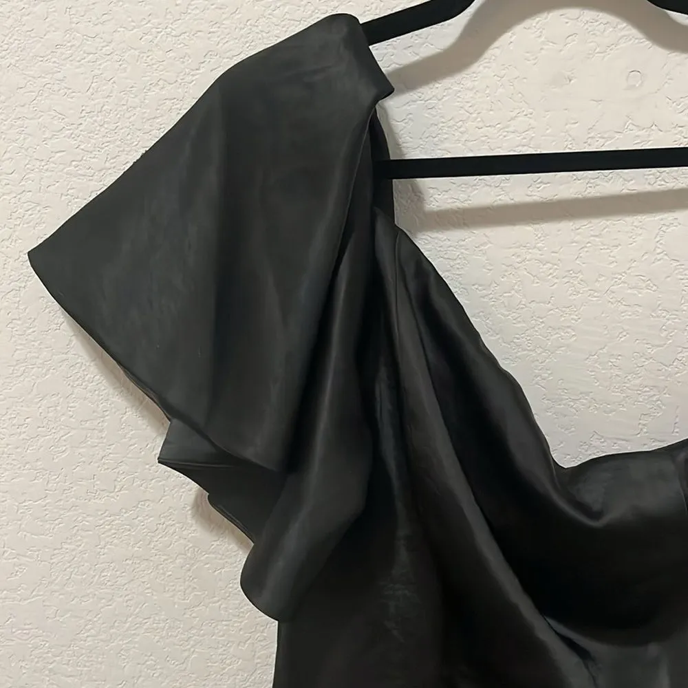 Free People x Fame and Partners Cara One-Shoulder Dress Black Ruffle, Size 6 - Image 3