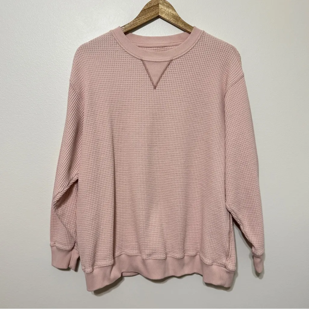 Aerie The Sweat Waffle Crew Neck Sweatshirt Size Medium Pink - Image 2