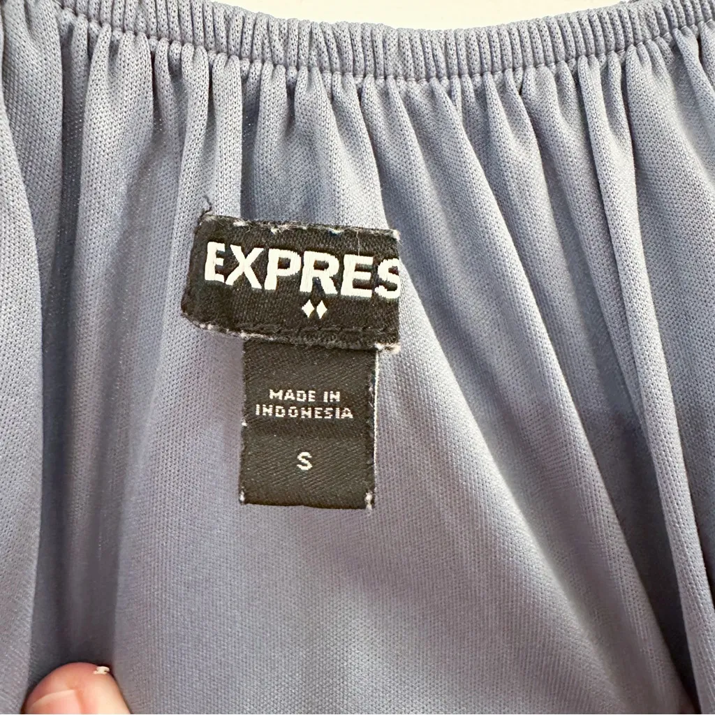 Express Strapless Flowy Chiffon Bubble Cropped Top balloon hem Slate Blue Small - Image 5