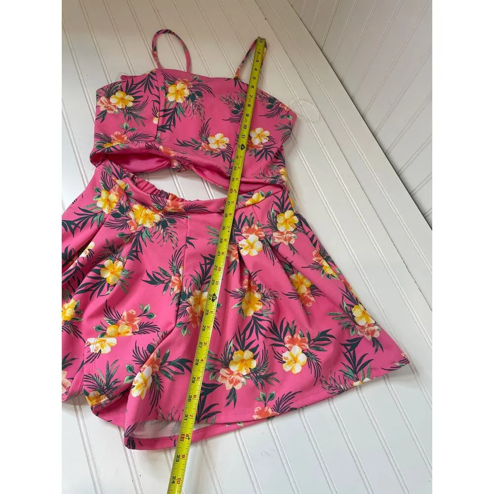 Steve Madden Printed Cutout Romper Azalea Pink Floral Sleeveless Playsuit Size L - Image 6