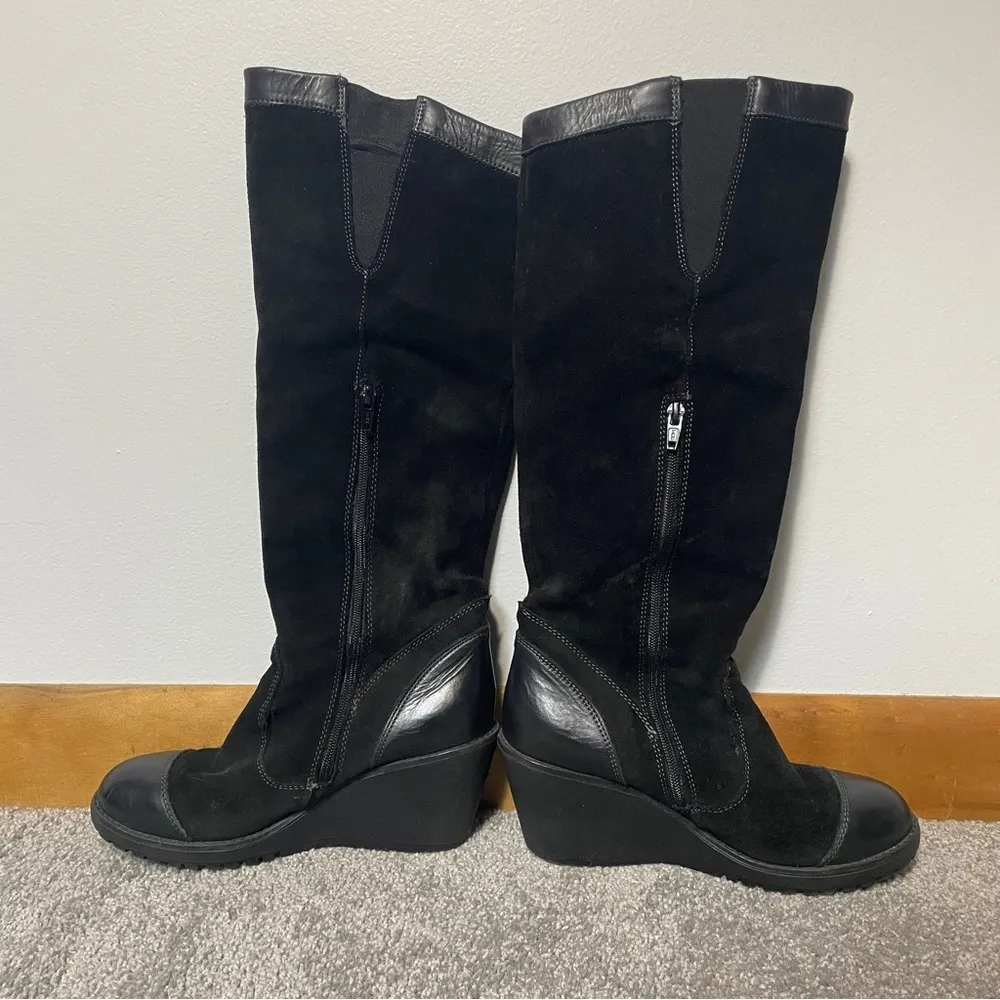 Puma Black Suede Wedge Knee High Boots | Size 6.5  EU 37 | Vintage Sport Goth‎ - Image 4