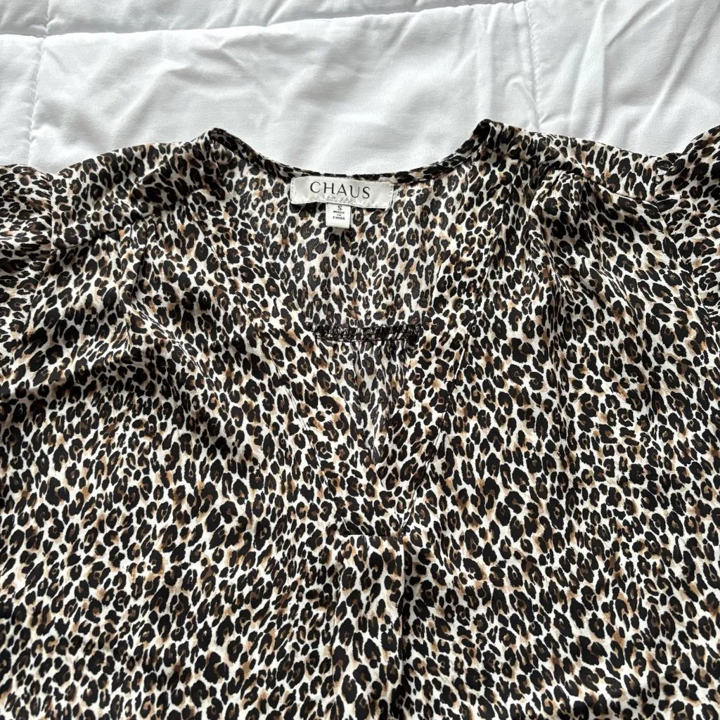 Chaus Womens Size Small Brown Cheetah Tank Top Blouse Officechic Corpcore City - Image 3