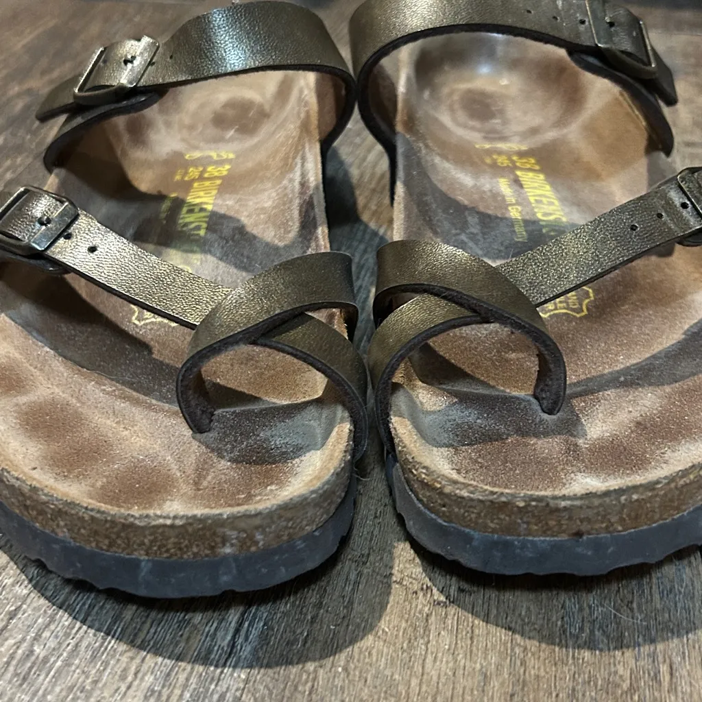 Birkenstock 37 Mayari Bronze Sandals Sparkle Slide Buckle Women’s (7) Leather - Image 5