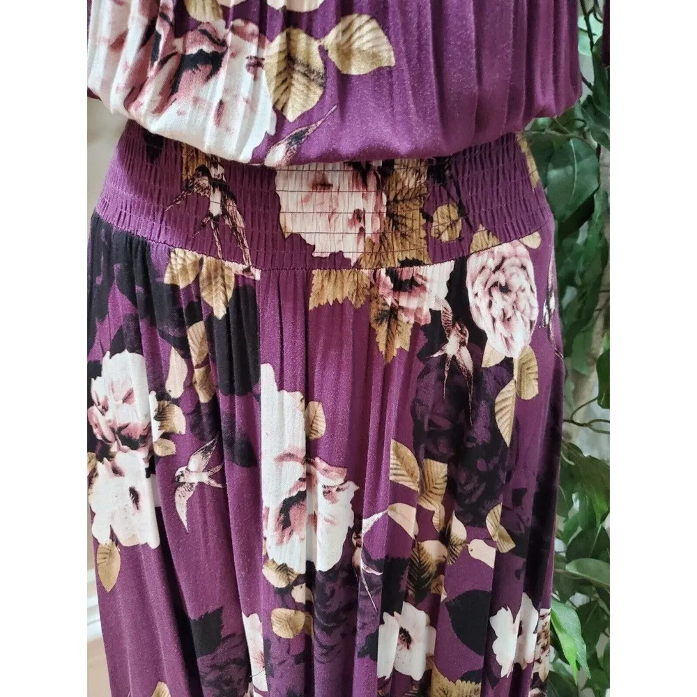 Jaase Women's Purple Floral Rayon Round Neck Half Sleeve Long Maxi Dress Small - Image 4