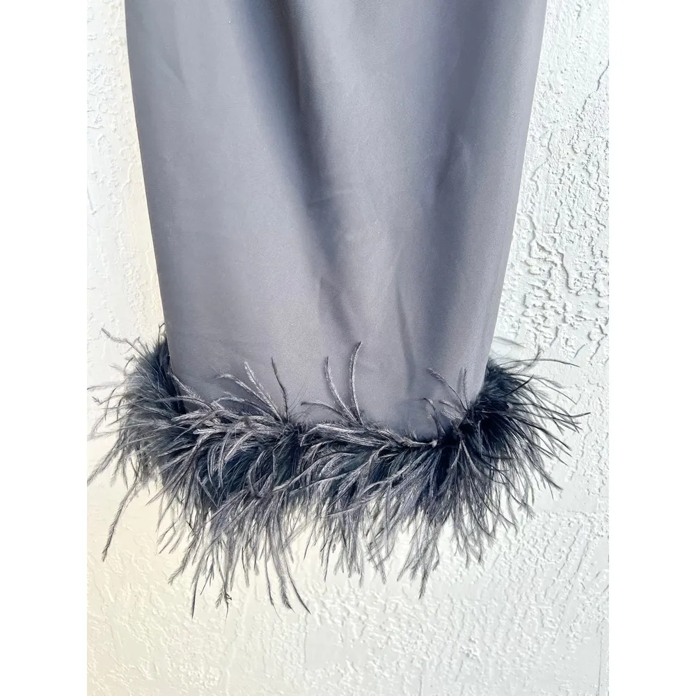 Amanda Uprichard Marianna Feather Trim Knee Length Dress Black Women's small - Image 4