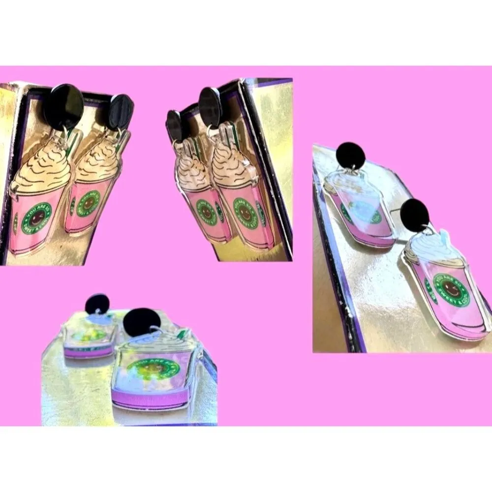 Cappuccino Coffee Earrings Pink Pup Cup Boat Drinks Cruise Vacation Sweet Cool - Image 7