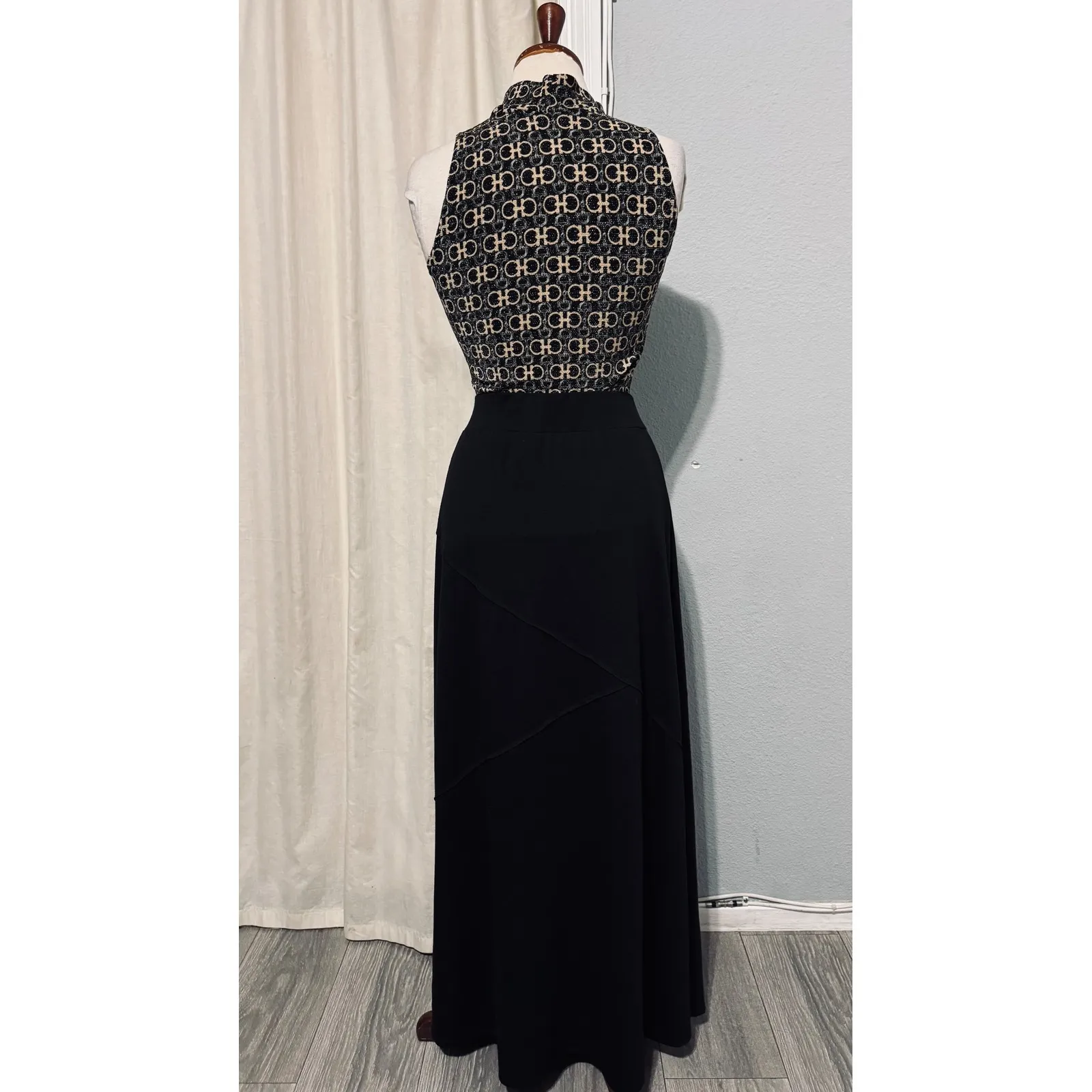 Roz & Ali Black Maxi Boho Skirt Elastic Waist Paneled ALine Skirt Womens M - Image 6