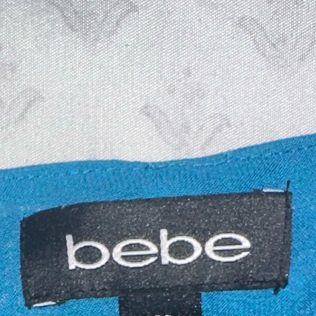 Bebe Teal Sheer Plunge Long Sleeve Blouse – Size S - Image 3