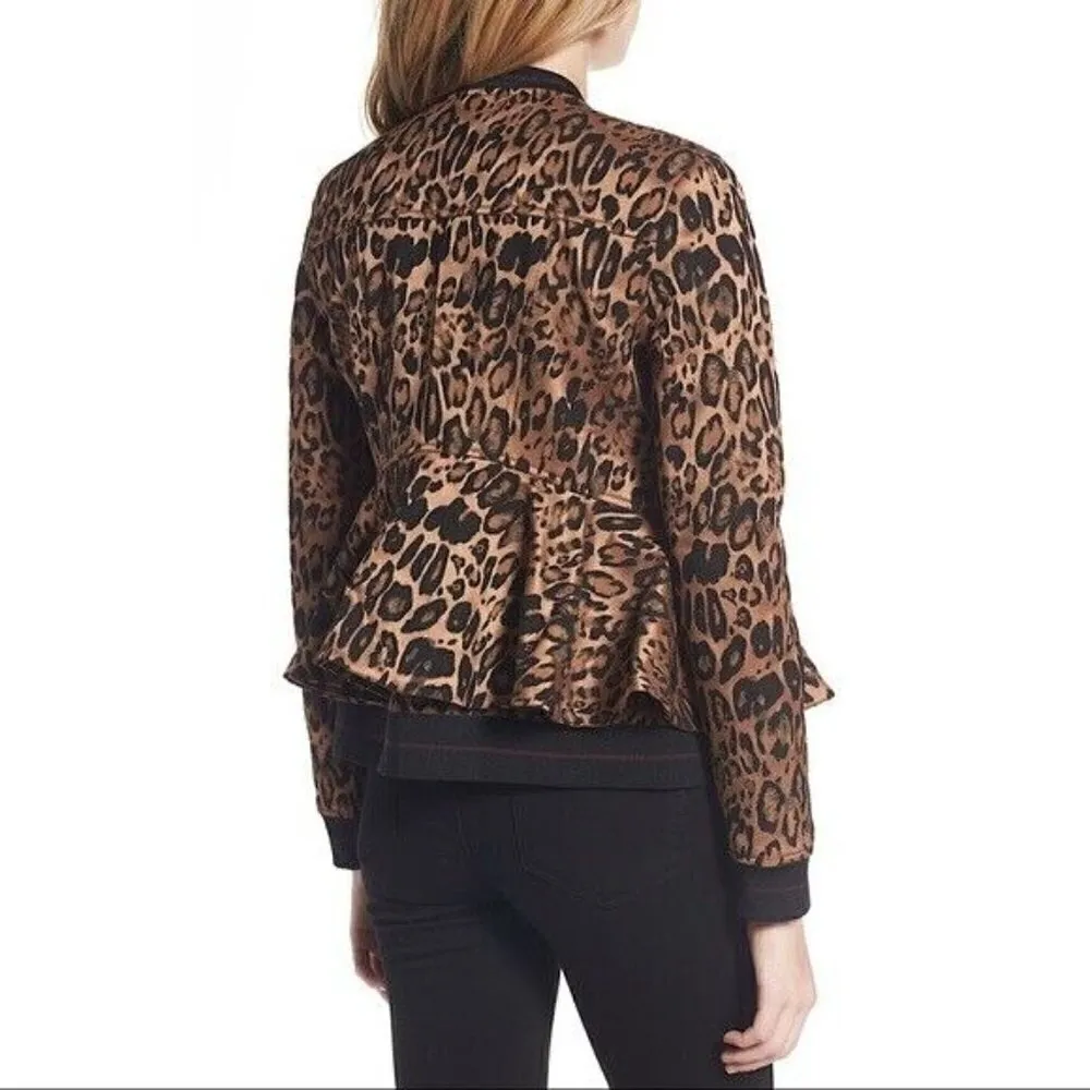 Trouve Jacket Size XS Women's Leopard Print Peplum Long Sleeve Shades Of Brown - Image 3