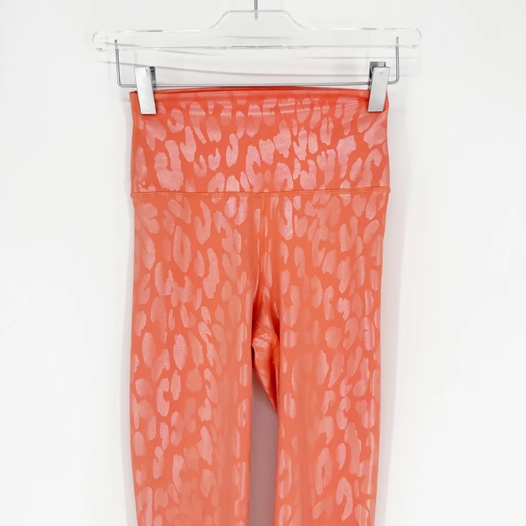 Carbon38 Pink Coral Metallic Leopard Print Foil 7/8 Leggings XS Orange - Image 5