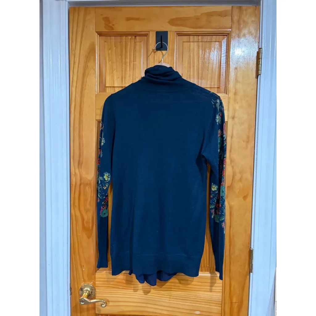 Desigual Navy Asymmetrical Knit Tunic Sweater Floral Boho Art Top M - Image 5