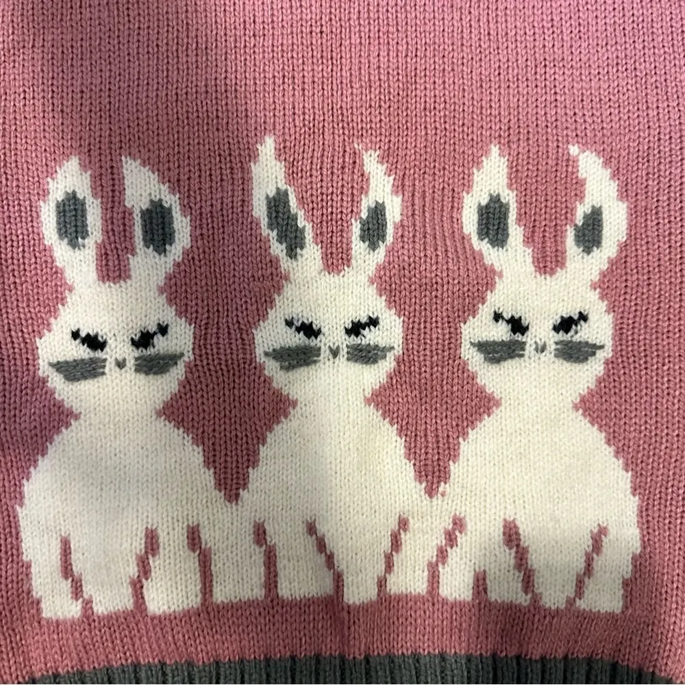 Vintage Wool Blend Bunny Rabbit Novelty Sweater Pink Size M - Image 3