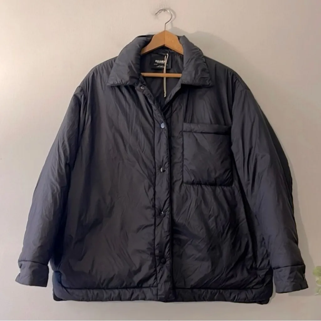 Pull&Bear Oversized Lightly Padded Nylon Jacket Womens Size Medium Black Puffer - Image 2