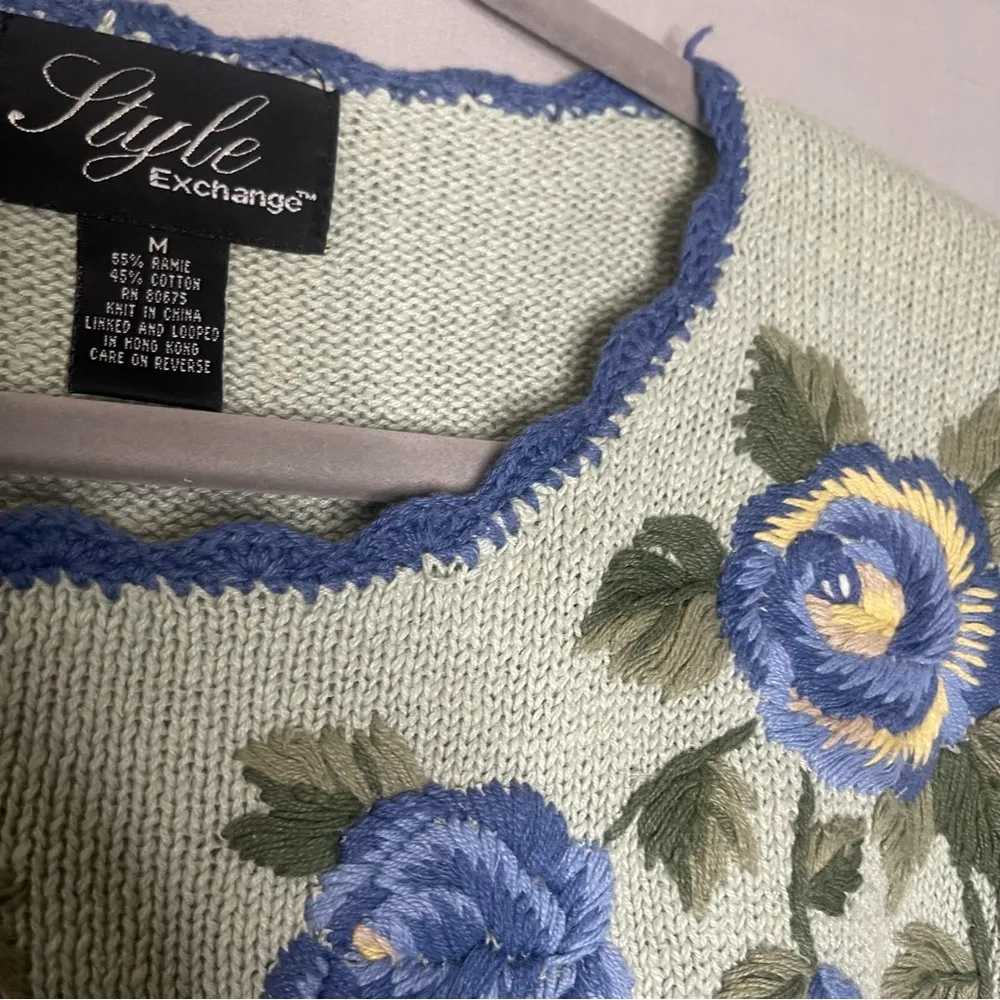 Vtg Style Exchange womens M Pullover knit Blue Sweater Short Sleeve Cottagecore - Image 3