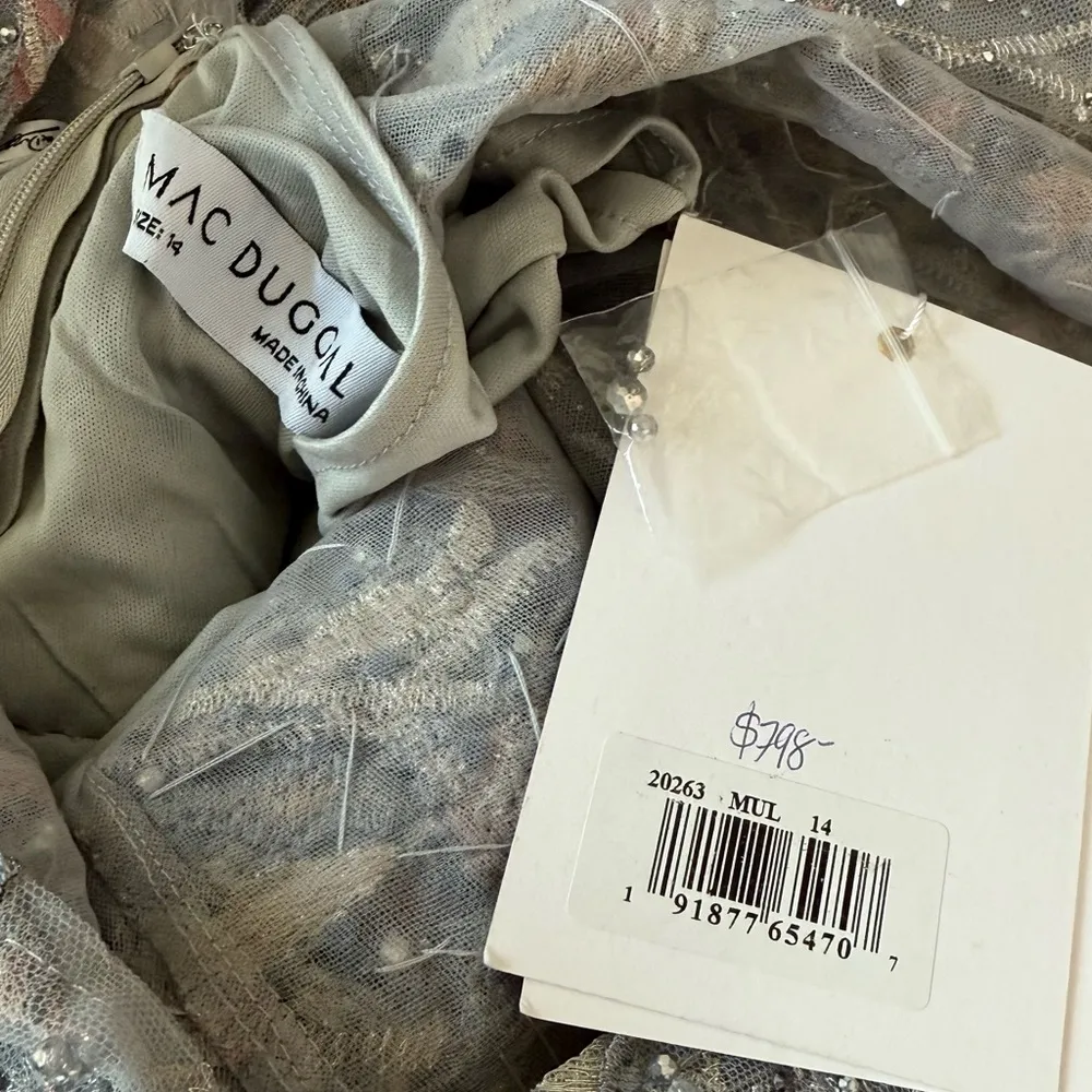 Mac Duggal Gray Embroidered Illusion Cap Sleeve A Line Gown 20263 Women’s Sz 14 - Image 8