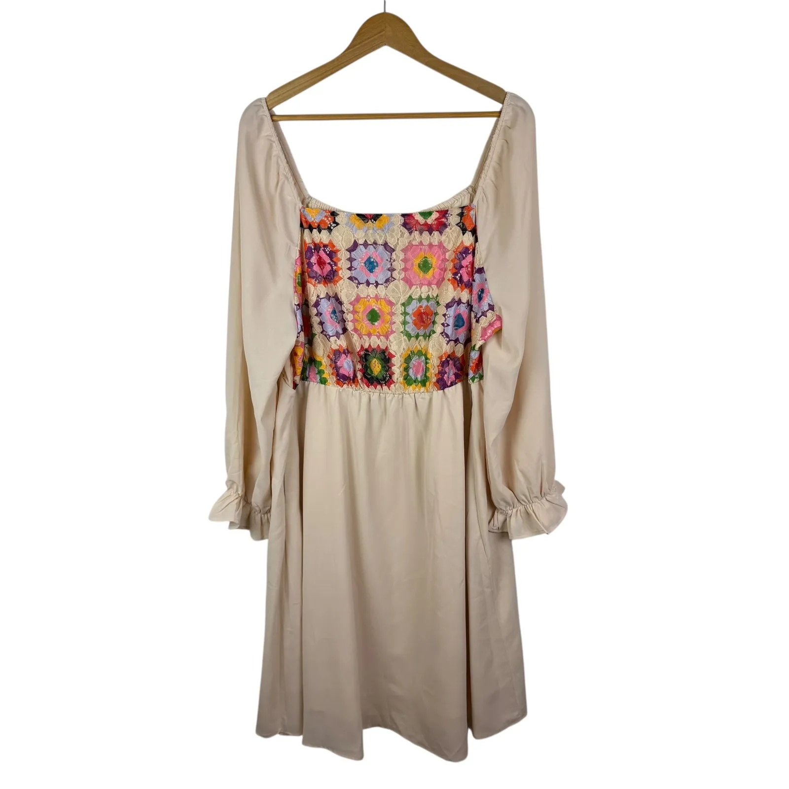 Bloomchic Crochet Square Neck Midi Dress Size 18/20 Cream Cottagecore Boho Flowy Orange - Image 2