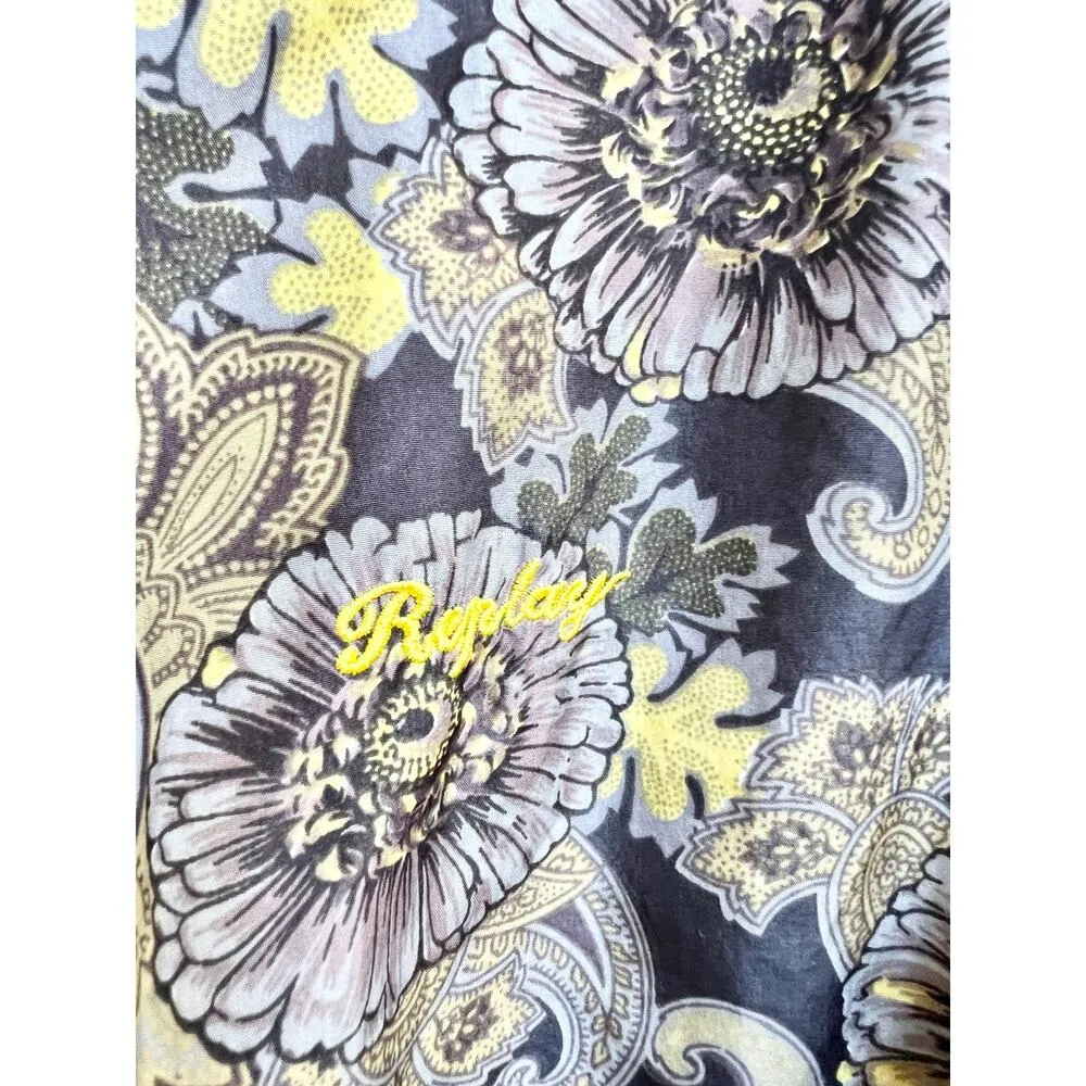 Replay Floral Print Paisley High Neck Zip Up Bomber Jacket Gray Women's Size XS - Image 7