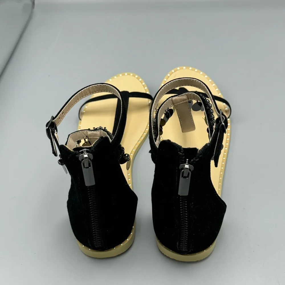Just Fab Black Savlana Embellished T-Strap Sandals Women's Sz 10 Zipper Back - Image 8