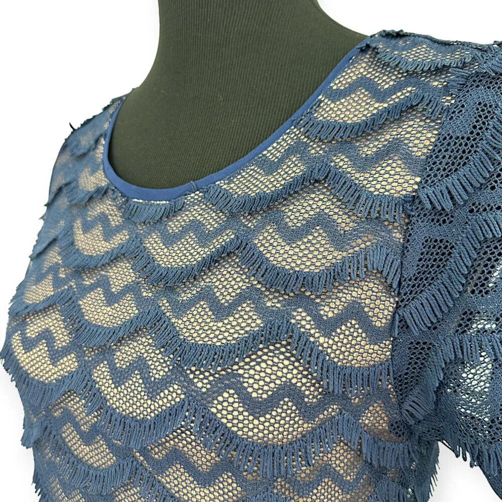 Sanctuary | Medium | Navy Blue Eyelash Lace Nude Lined Short Sleeve Shift Dress - Image 3