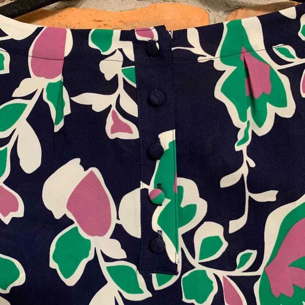 Banana Republic Floral Blouse Womens Small Navy Green 3/4 Sleeve Button Back Top - Image 4